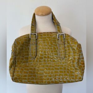 Jane August Mustard Yellow Croc Embossed Patent Leather Satchel Bag